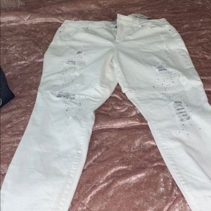 White Mid Rise Skinny Jeans with Silver